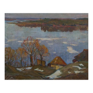 Impressionism Oil Painting: Autumn Rural Ukrainian Art, 1970 80-100 For Sale