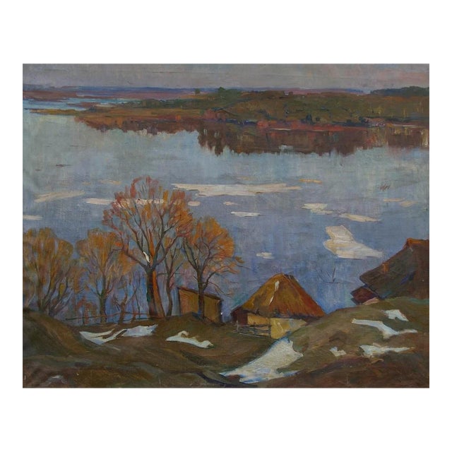 Impressionism Oil Painting: Autumn Rural Ukrainian Art, 1970 80-100 For Sale