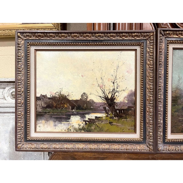 French Pair 19th Century Oil Paintings in Gilt Frame Signed Lievin for E. Galien-Laloue For Sale - Image 3 of 13