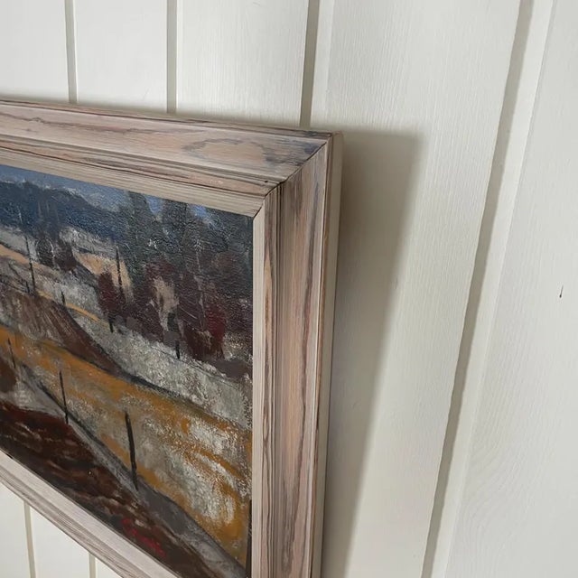 This is an original oil painting by Swedish artist Svän Grandin (1906-1982). We see a quiet Scandinavian landscape...
