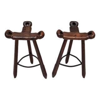Vintage Brutalist Marbella Stools attributed to Sergio Rodrigues, 1970s, Set of 2 For Sale