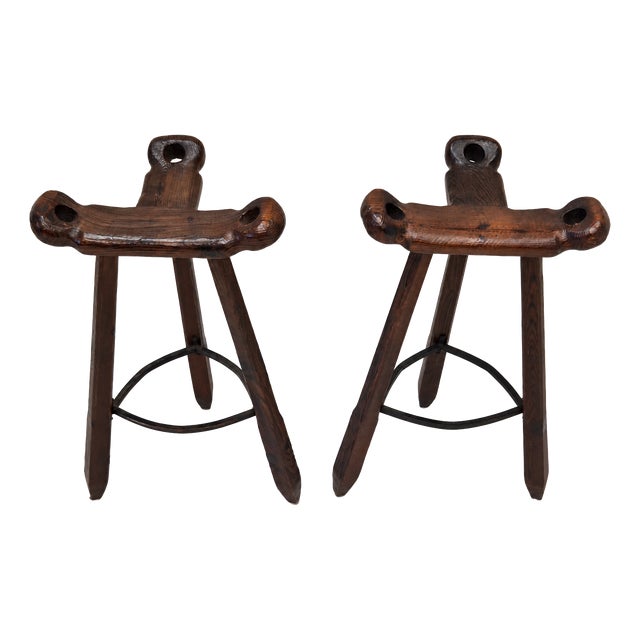 Vintage Brutalist Marbella Stools attributed to Sergio Rodrigues, 1970s, Set of 2 For Sale
