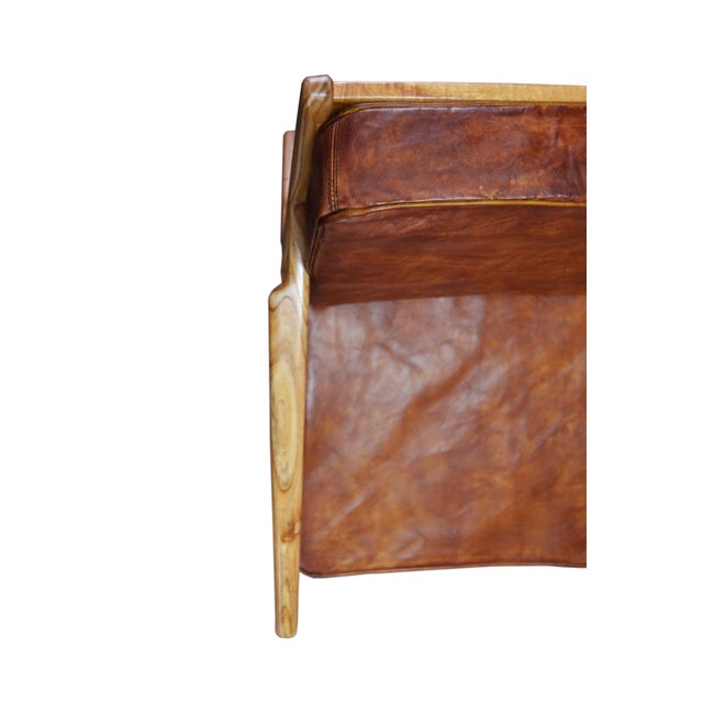 New Bentwood Armchair With Wood Seat and Back and Brown Skin Cushions For Sale - Image 4 of 7