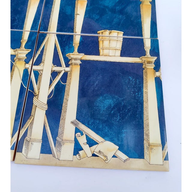 Set of 4 ceramic tiles, produced by Ceramica Bardelli Design by Giò Ponti, "The House of the Ephebes" Each tile measures...