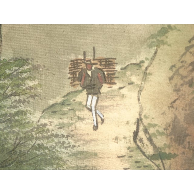 Tall Vintage Japanese Panel Screen Picture Forest Landscape and Signed For Sale - Image 16 of 18