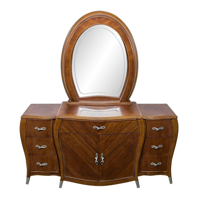 Michael Amini Elegant Wood Dresser With Mirror and Multiple Drawers For Sale