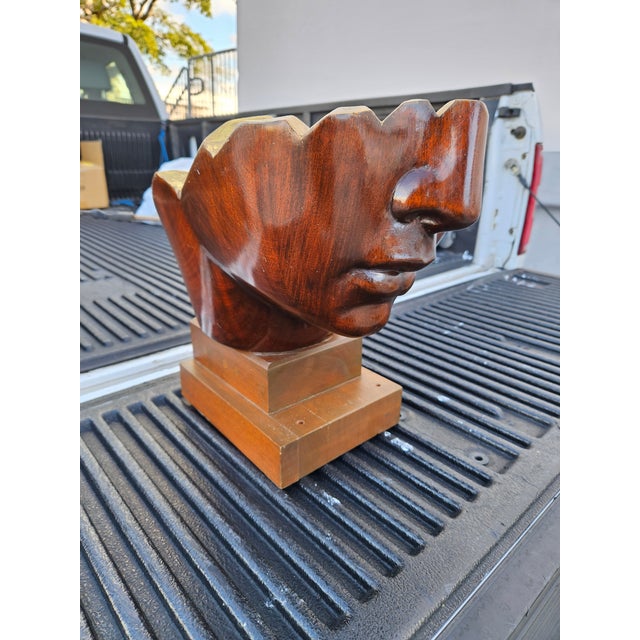 Stunning Large Mid Century Neoclassical Carved Wood Head Signed Macias Mexican Artist For Sale - Image 10 of 12
