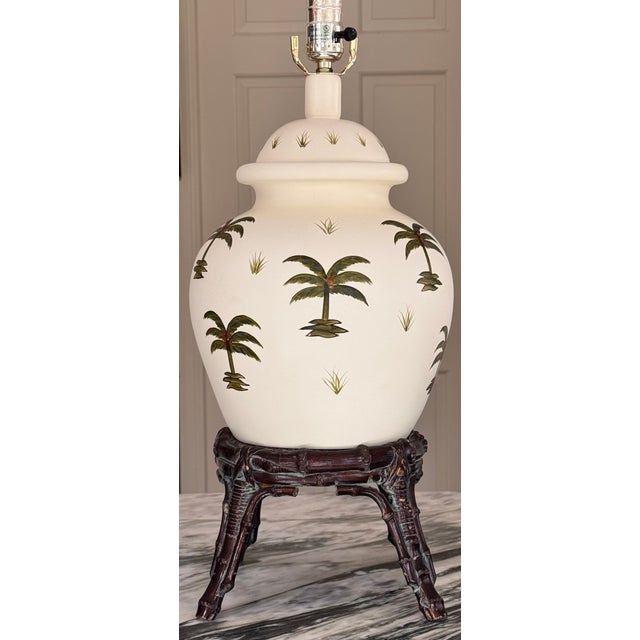 Vintage Ginger Jar Palm Tree Motif Table Lamp For Sale - Image 4 of 18