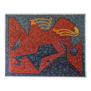 1991 Abstract Red & Blue Horse Painting