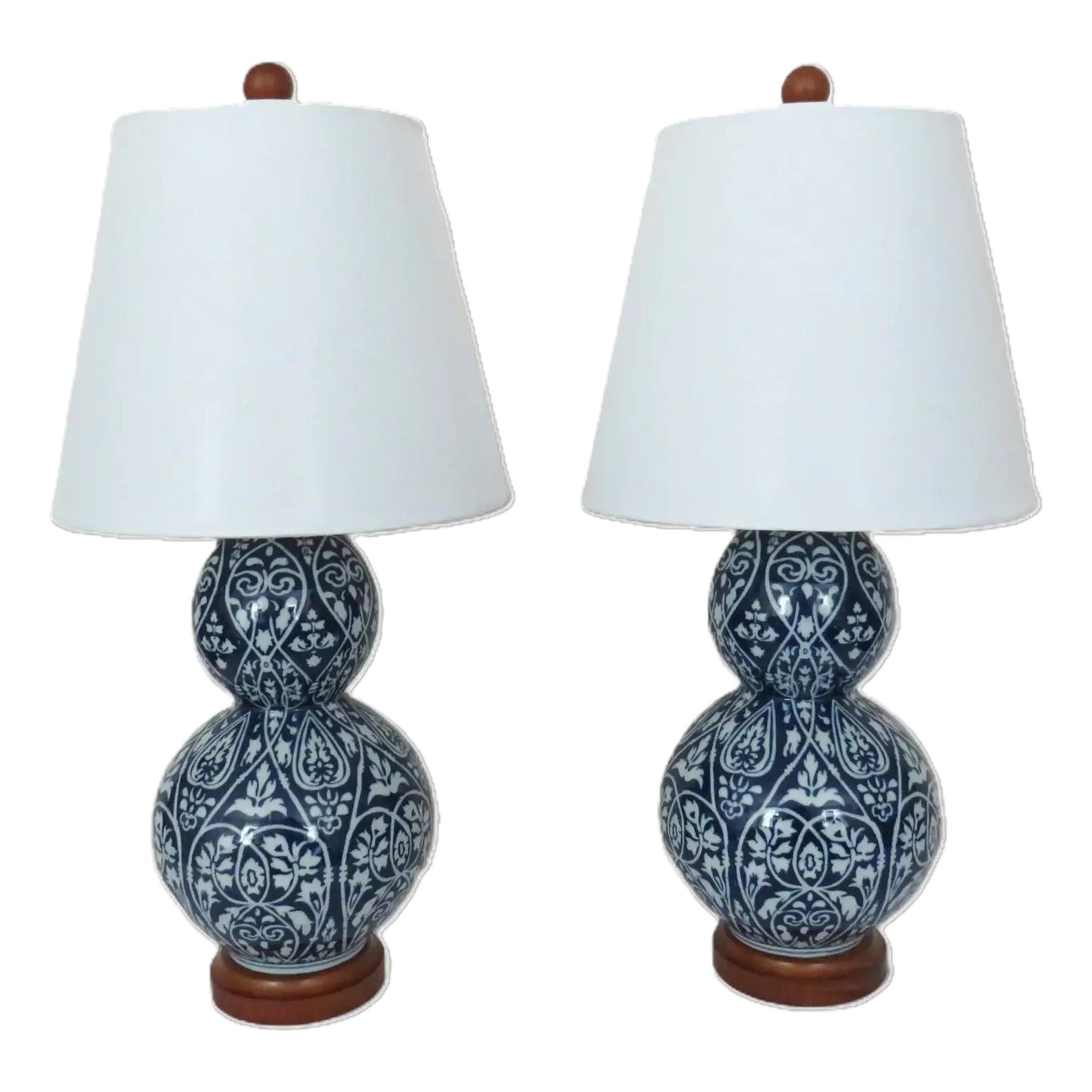 Pair of Ralph Lauren Petite Designer Table Lamps Blue & White Double ...