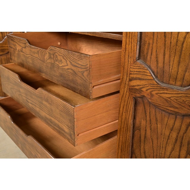 Wood Baker Furniture French Provincial Louis XV Carved Oak Armoire Dresser or Linen Press, Circa 1960s For Sale - Image 7 of 16