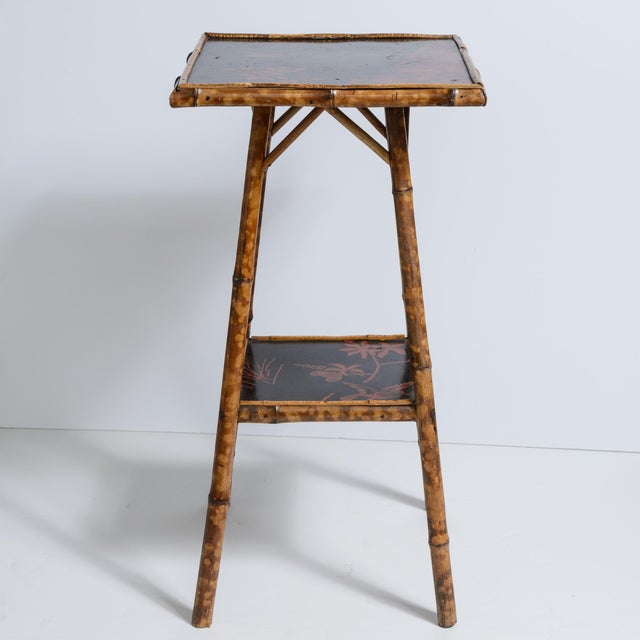 Chinoiserie Antique Tortoiseshell Bamboo & Lacquer Chinoiserie Side Table Stand, France c.1880 For Sale - Image 3 of 8