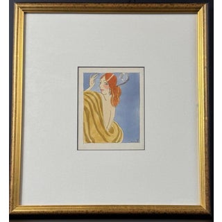1924 Art Deco Watercolor Portrait, Signed Appel, Framed Vintage Female Illustration For Sale
