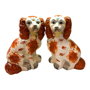 Vintage Staffordshire Spaniel Dog Figurines Pair Hand Painted Ceramic - A Pair