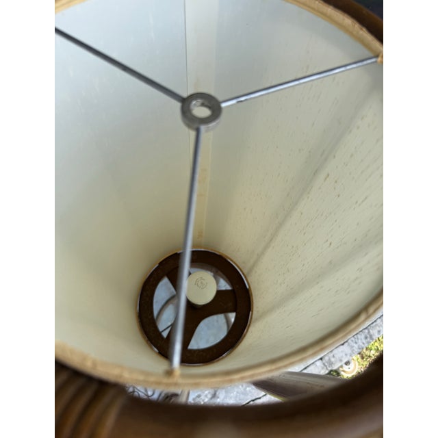 Sand Vintage 50’s 60’s Boho Coastal Rattan Glass Shelf Floor Lamp For Sale - Image 8 of 9