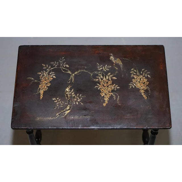 Chinese Hand Painted Chinoiserie Lacquered Tables, Set of 4 For Sale - Image 12 of 18