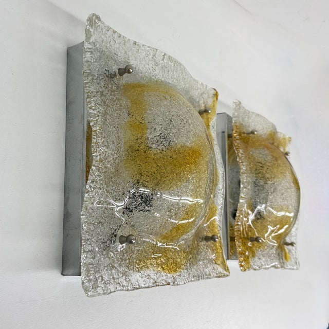 Abstract Murano Glass Wall Sconces from Mazzega, Italy, 1960s, Set of 2 For Sale - Image 9 of 18