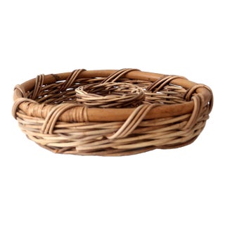 Vintage 1970s Rattan & Wicker Chip and Dip Serving Basket For Sale