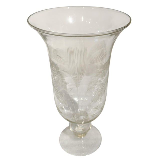 Pair of Blown Glass Wheat Etched Hurricanes For Sale In Chicago - Image 6 of 14