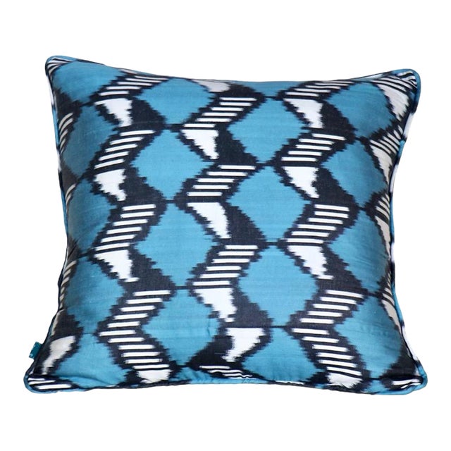 Blue & Black Ikat Pillow For Sale