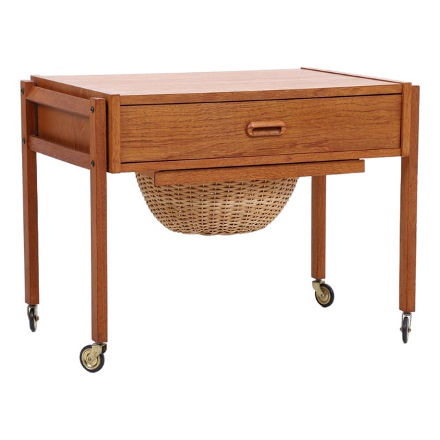 Mid-Century Danish Teak Sewing Box on Wheels, 1960s For Sale