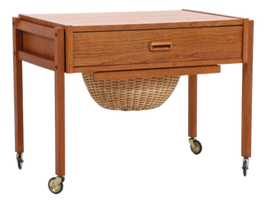 Mid-Century Danish Teak Sewing Box on Wheels, 1960s