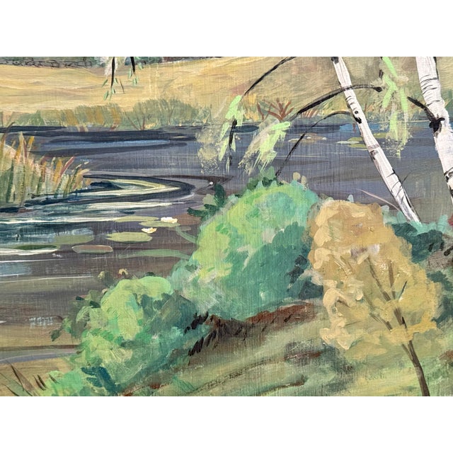 Mid 20th Century Mid 20th Century Large Idyllic Country Scene Original Oil Painting, Framed For Sale - Image 5 of 9