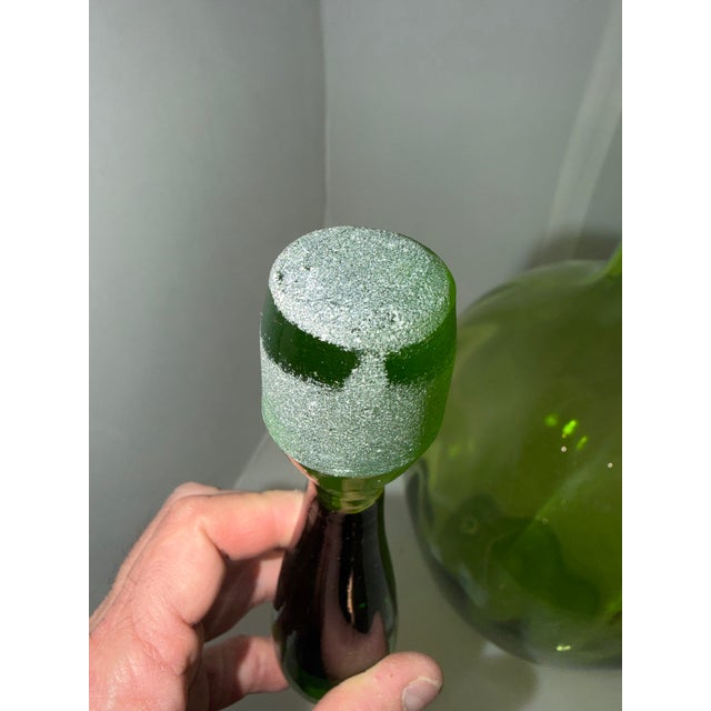 Rare 1969 XL Extra Large Olive Green Blenko #6951 W/Label Handblown Glass Decanter With Stopper Bottle For Sale - Image 10 of 11