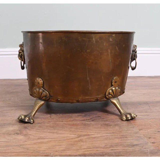 Antique Copper Log Bin in Brass For Sale - Image 3 of 9