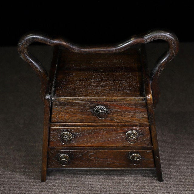 Vintage Chinese Huali Rosewood Three-Drawer Tiered Box With Handle For Sale - Image 9 of 9