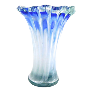 1970s Blue and White Unmarked Art Glass Vase