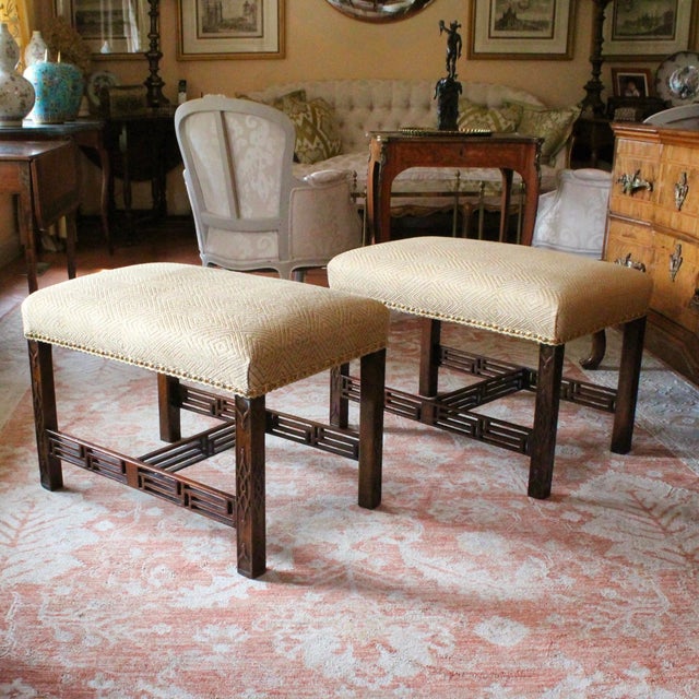 Pair of Georgian Period Chinese Chippendale Fretwork Legged Benches For Sale - Image 4 of 14