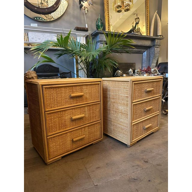 1970s French Bamboo and Rattan Bedside Drawers, 1970s, Set of 2 For Sale - Image 5 of 13
