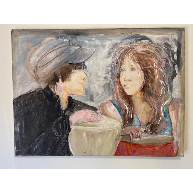 Young Couple, Original Acrylic & Ink on Canvas - Unsigned For Sale - Image 13 of 13