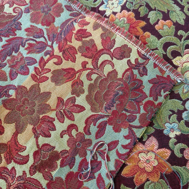 Mid-Century Style Vintage Colorful Floral Jacquard Upholstery Fabric in Burgundy For Sale In Raleigh - Image 6 of 10