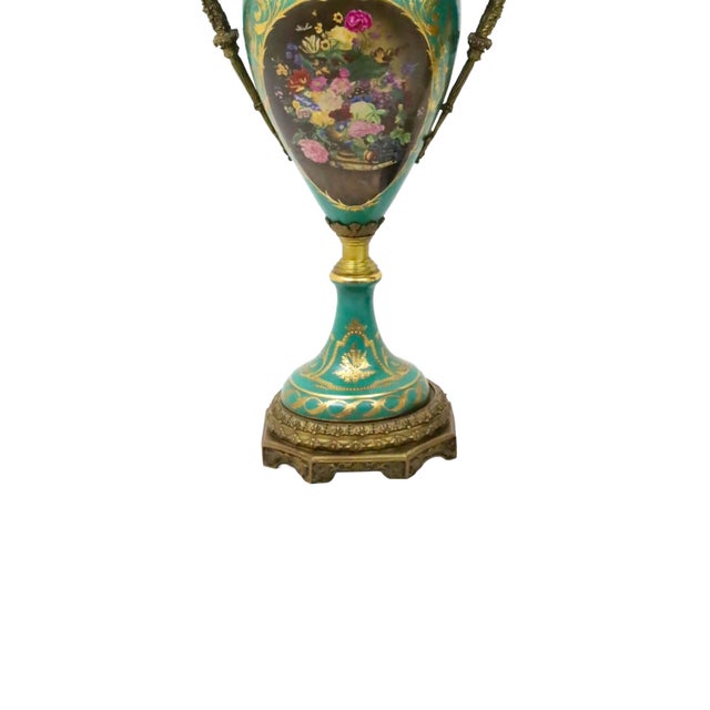 Pair of Large / Impressive 19th Century French Ormolu Mounted Sèvres Porcelain Urns For Sale - Image 10 of 13