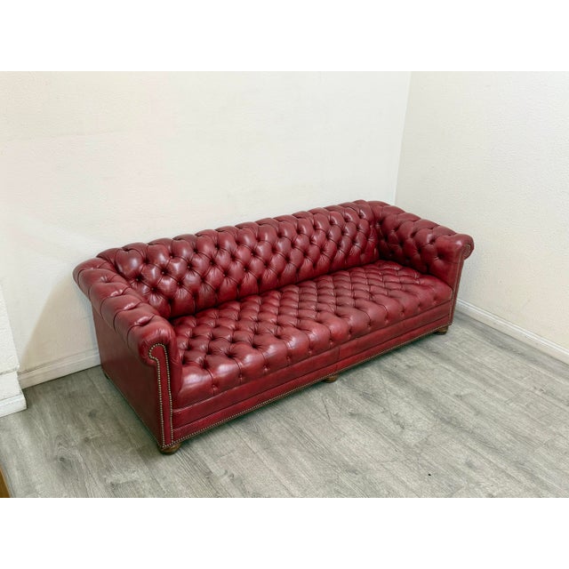 American Red Chesterfield Leather Sofa For Sale - Image 3 of 11