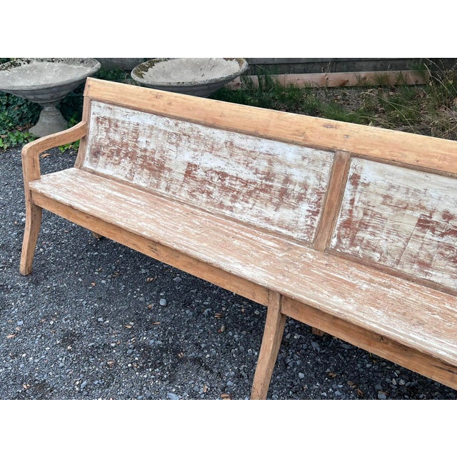 A very rare Long French Bench, having superb original patina with original paint still remaining, made from Beech and...
