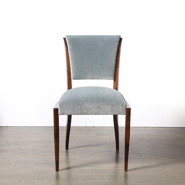Art Deco Set of Eight Art Deco Sculptural Walnut Dining Chairs in Plush Mohair Upholstery For Sale - Image 3 of 18