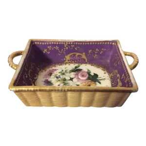 Antique Early 19th Century English Regency Coalport Porcelain Square Basket