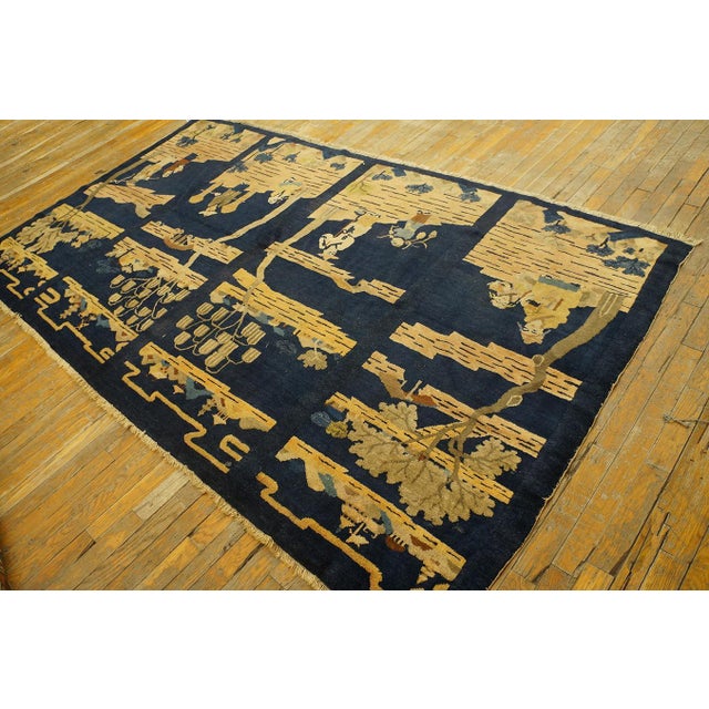 Antique Chinese Peking rug, Size: 4' 10'' x 8' 6''. Antique Scenic Peking Carpet Wool Blue Navy Rug, Country of Origin:...