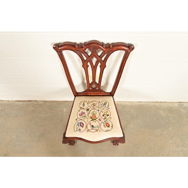1980s Baker Furniture Style Chippendale Carved Mahogany Side Chair or Dining Chair For Sale - Image 5 of 13