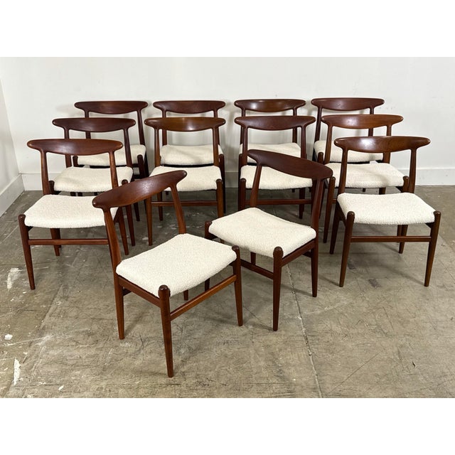 Set of twelve W2 dining chairs by Hans J. Wegner for CM Madsen, Denmark, circa 1950s. Heirloom set designed by the master...