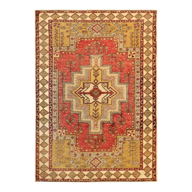 Pasargad Home Vintage Oushak Coral Wool Area Rug, 4' 0'' X 6' 0'' For Sale