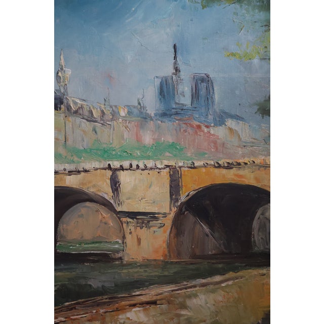 Large Mid-Century Signed v. Dyk Pont Saint-Michel & Notre-Dame Paris Oil Painting For Sale - Image 9 of 18