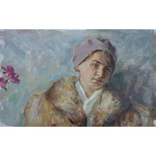 Antique Oil Portrait Painting: Young Girl by Ukrainian Artist Sokolovsky, 1970 29-48 For Sale