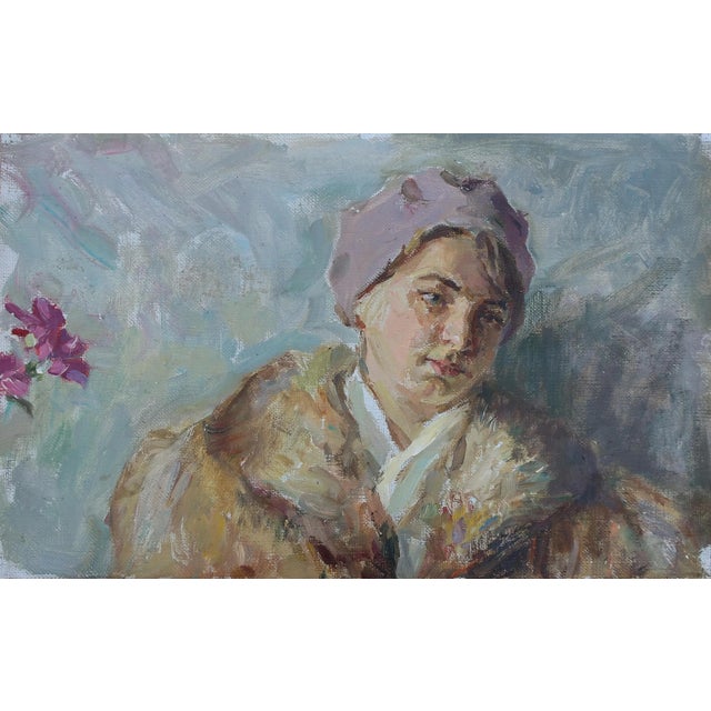 Antique Oil Portrait Painting: Young Girl by Ukrainian Artist Sokolovsky, 1970 29-48 For Sale