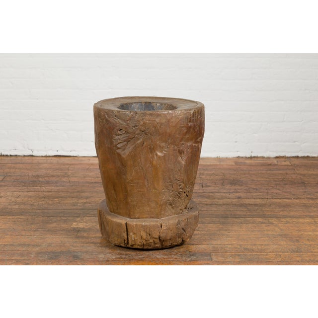 Brown Antique Indonesian Rustic Tree Stump Planter with Weathered Appearance For Sale - Image 8 of 10