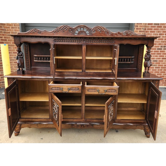 French Country Antique French Brittany Hand-Carved Oak Sideboard, C. 1920s For Sale - Image 3 of 14