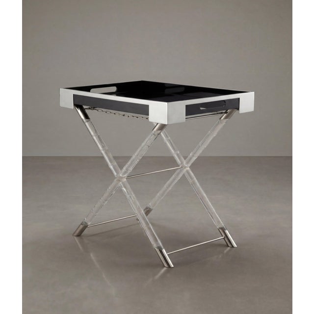 Metal Tray Table in Lucite, Faux Bamboo, and Chrome in the style of Maison Jansen, 1970s For Sale - Image 7 of 9